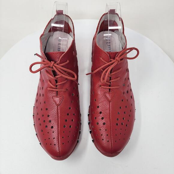 Litfoot Oxford Lace-up Sneaker Women EU41/US10.5 Red Leather Perforated LF9010 - Picture 3 of 13